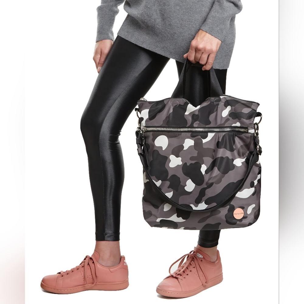 Gray Camo Tote Bag with Zip Pocket
